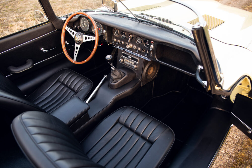 Vintage car interior with leather seats and classic dashboard
