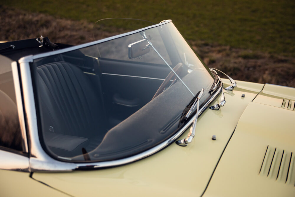 Vintage convertible car with sunset lighting