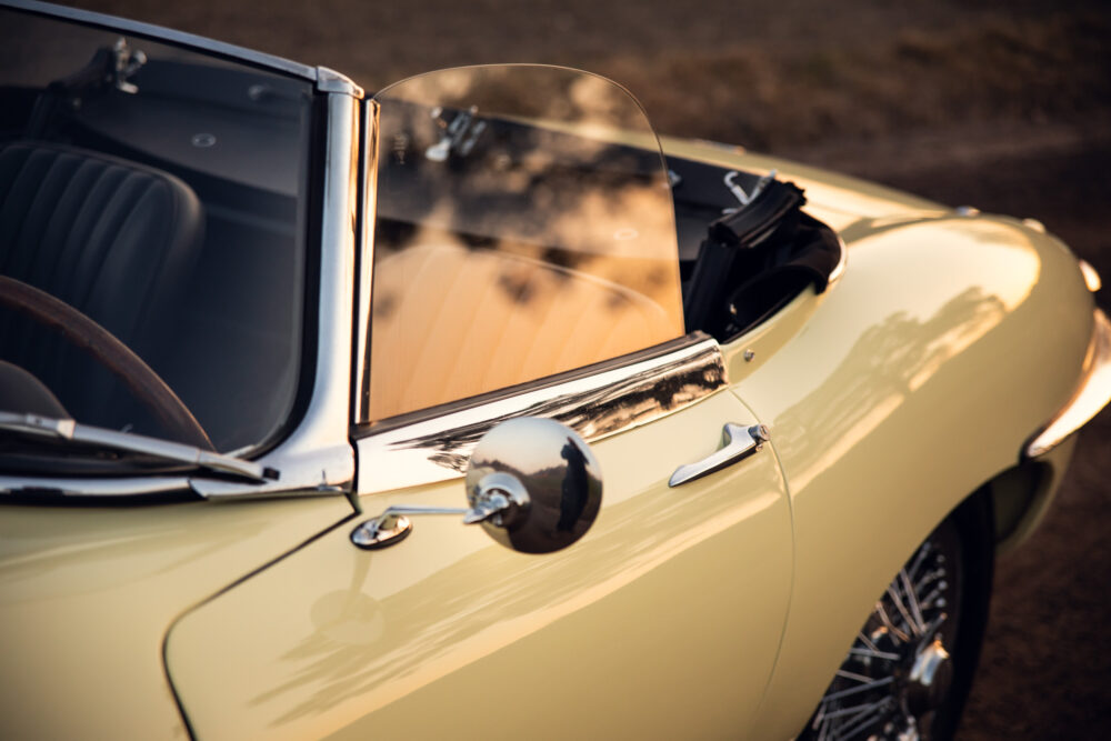 Close-up of classic yellow convertible car