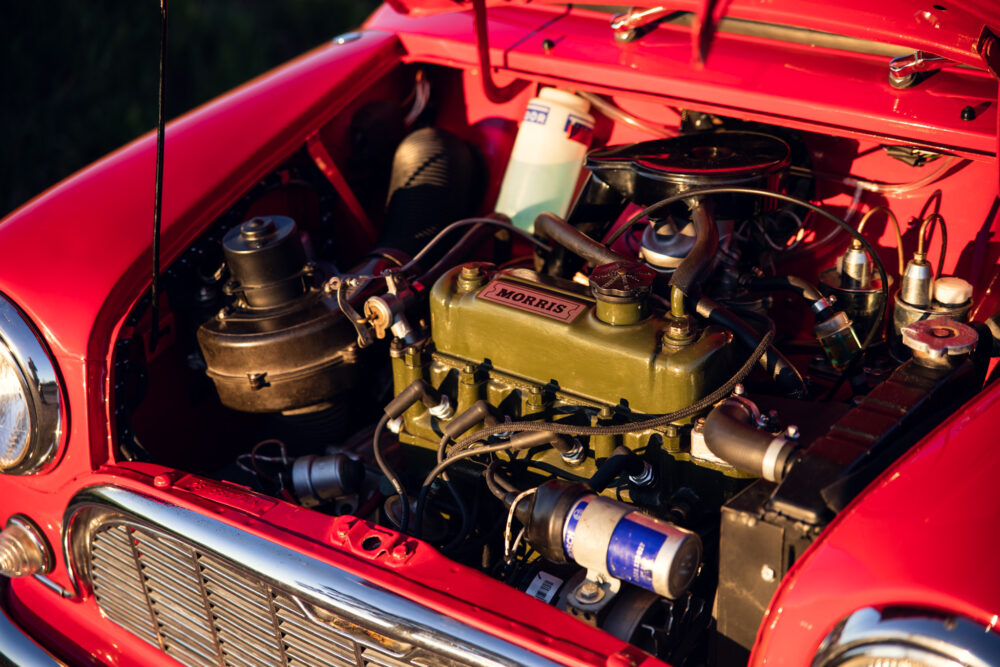 Detailed view of vintage Morris car engine