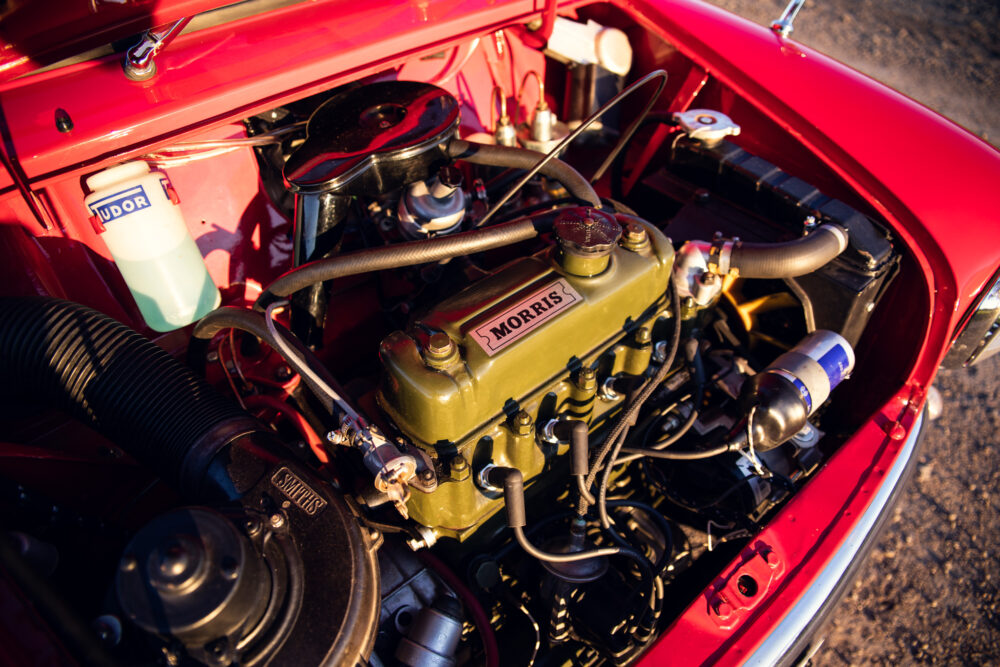 Detailed view of a vintage Morris car engine