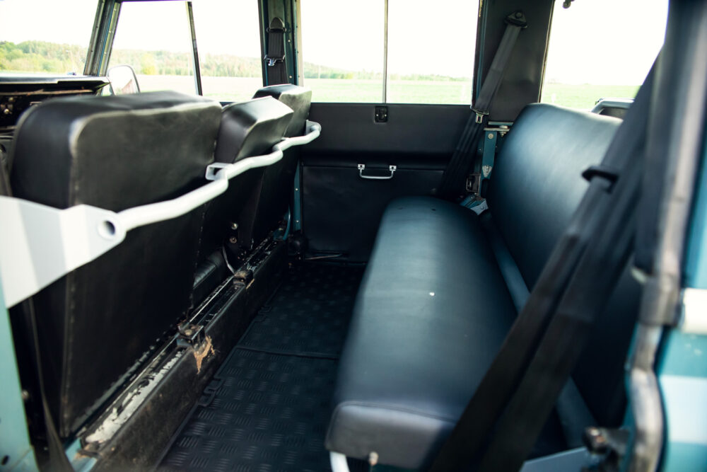 Interior view of an old model blue van