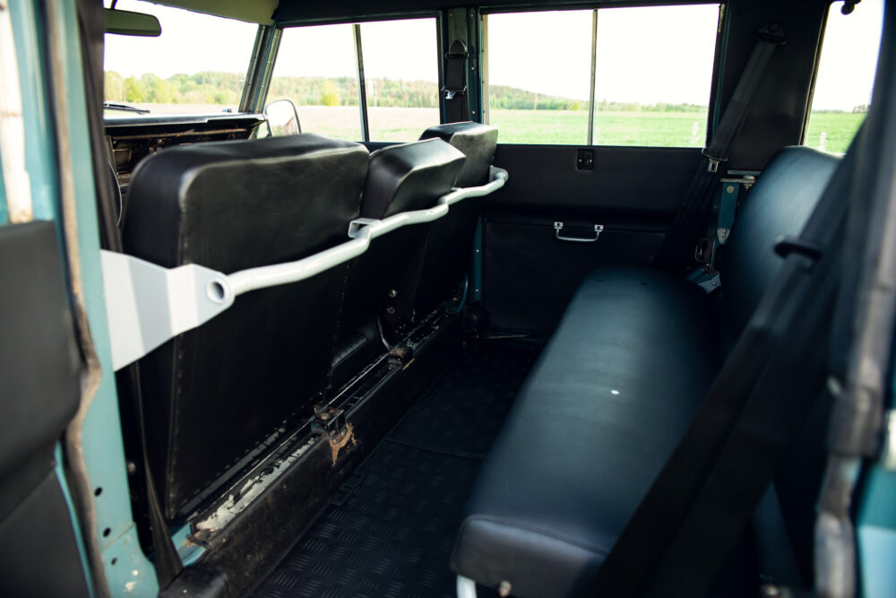 Interior view of vintage vehicle's rear seats
