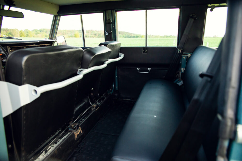 Interior view of vintage vehicle with leather seats