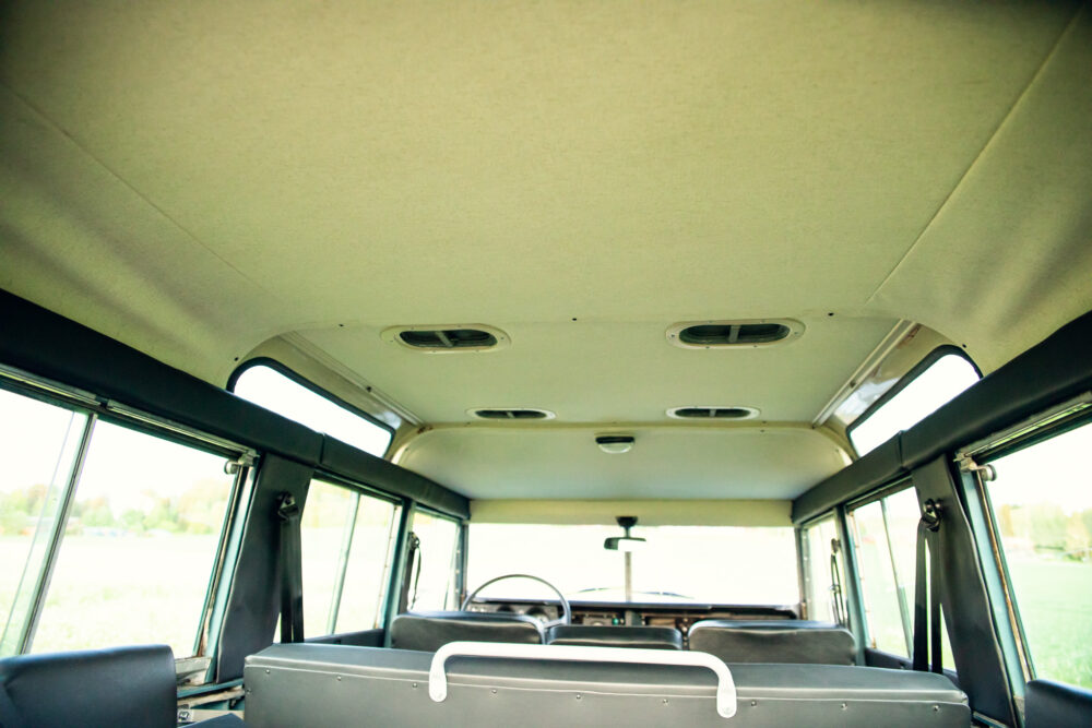Interior view of empty vintage bus