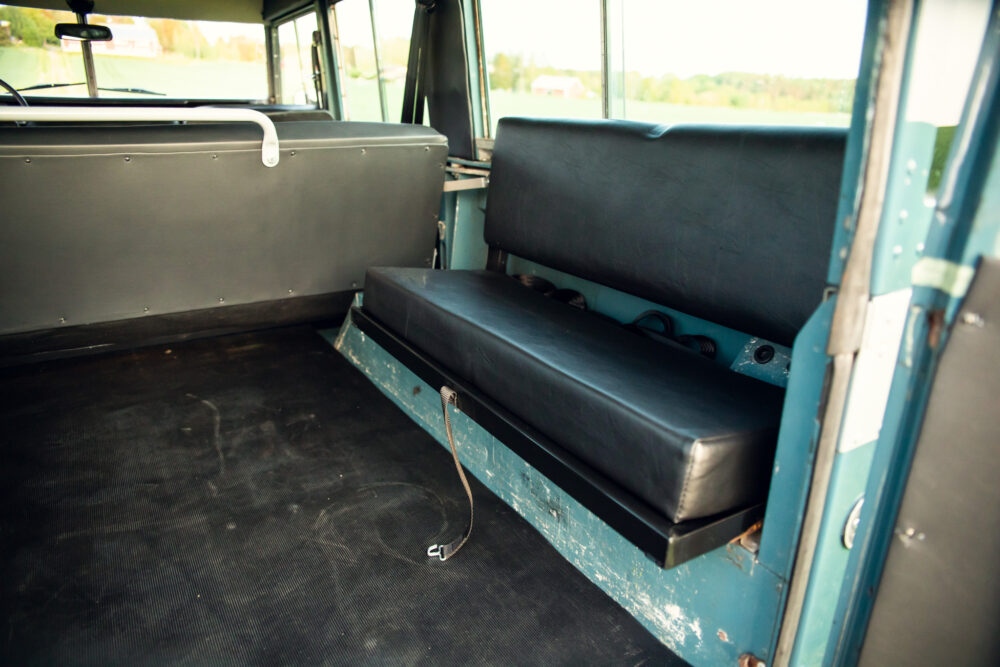 Interior view of an empty school bus seating