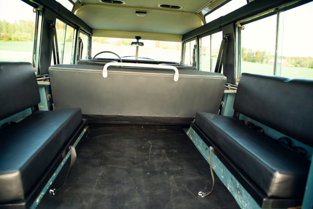 Interior view of empty vintage school bus