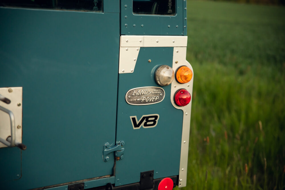 Land Rover V8 tail light detail in field