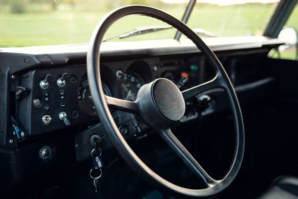 Classic car dashboard and steering wheel close-up