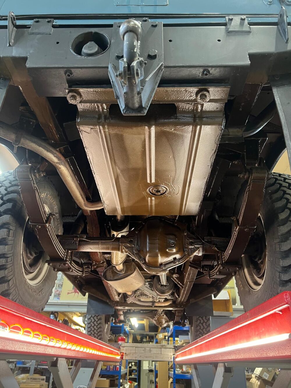 Undercarriage of a vehicle with detailed suspension components