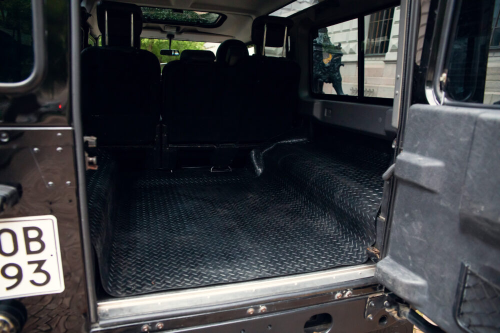 Empty cargo area of a rugged black SUV