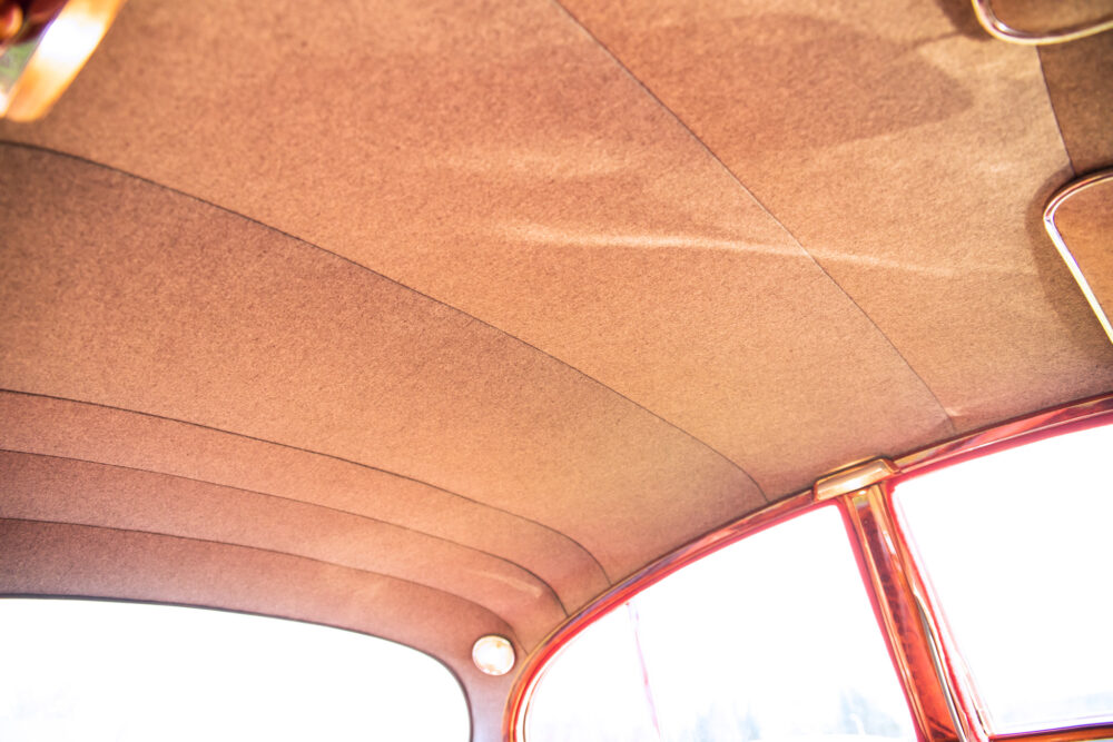 Close-up of vintage car's upholstered ceiling