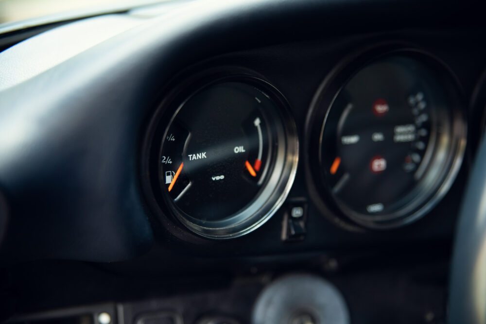 Close-up of vintage car dashboard gauges