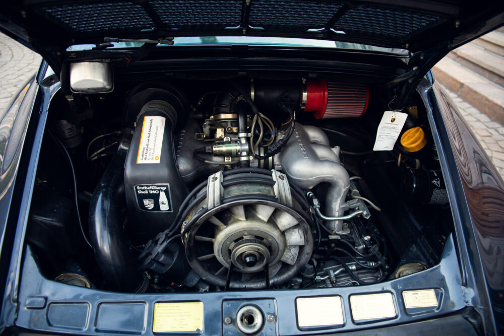 Detailed view of a vintage car engine compartment