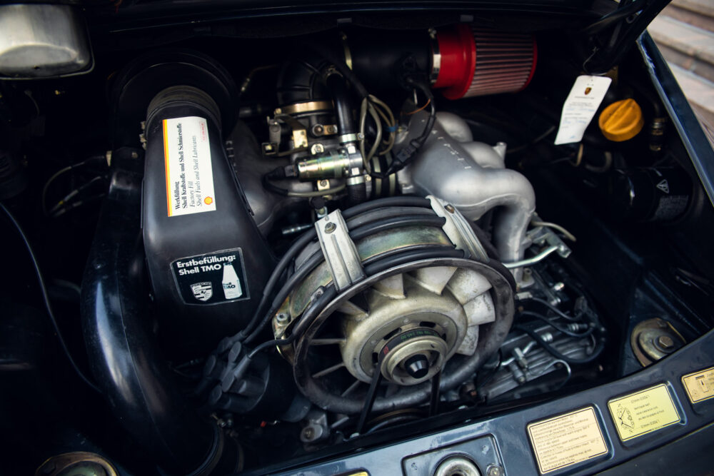 Detailed view of a classic car engine compartment