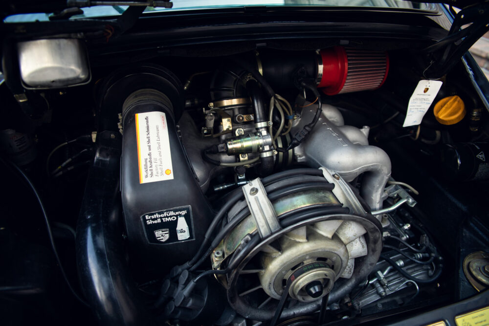 Detailed view of a vintage car engine compartment