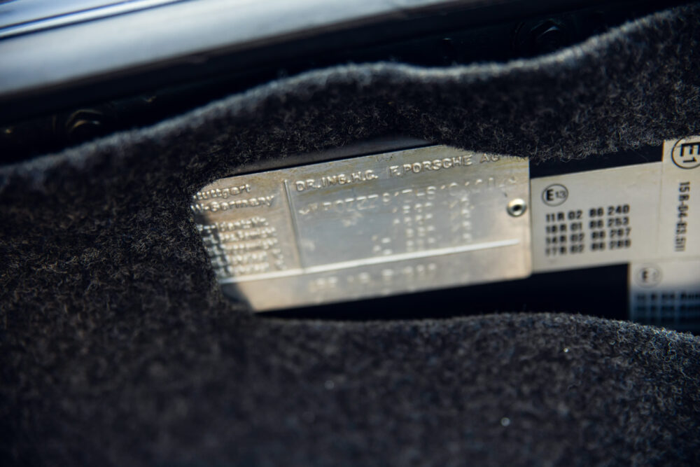 Porsche vehicle identification number plate close-up