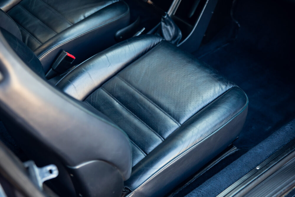 Close-up of vintage car's leather seat