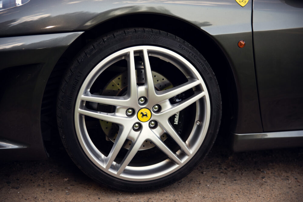 Close-up of luxury car wheel with sports rim