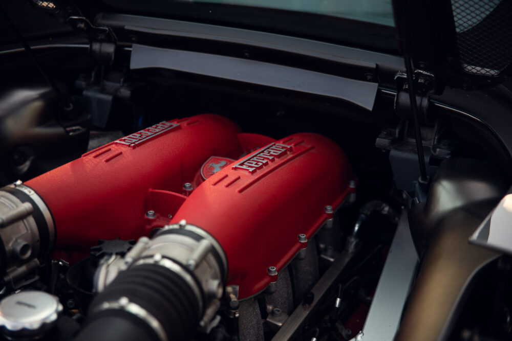 Red Ferrari engine close-up
