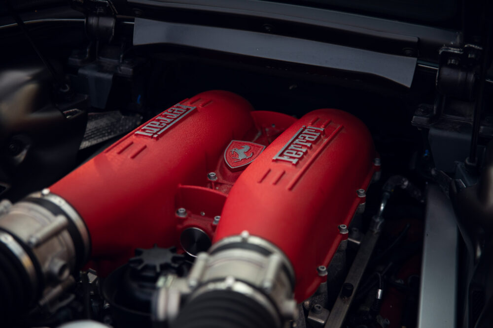Red Ferrari engine close-up