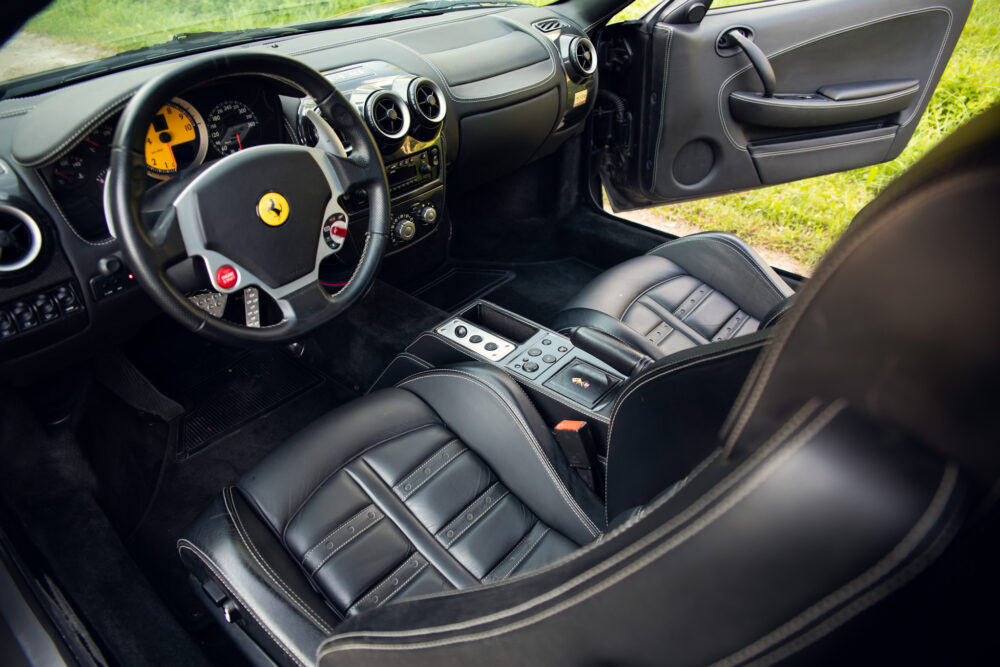 Luxurious black leather interior of a sports car