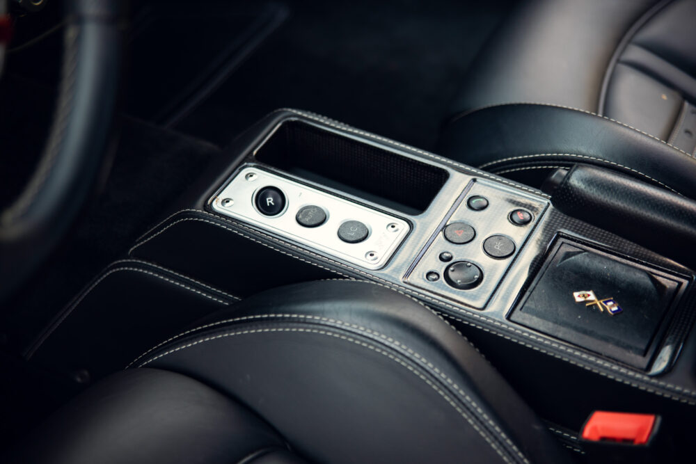 Luxury car gear shift console close-up