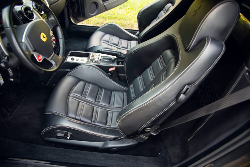 Luxurious black leather interior of a sports car