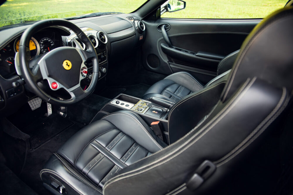 Luxurious black Ferrari interior with leather seats