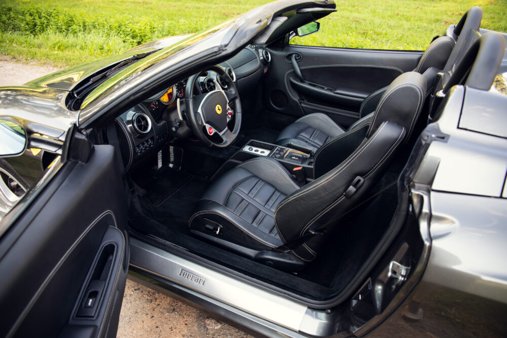 Luxury Ferrari convertible interior with leather seats