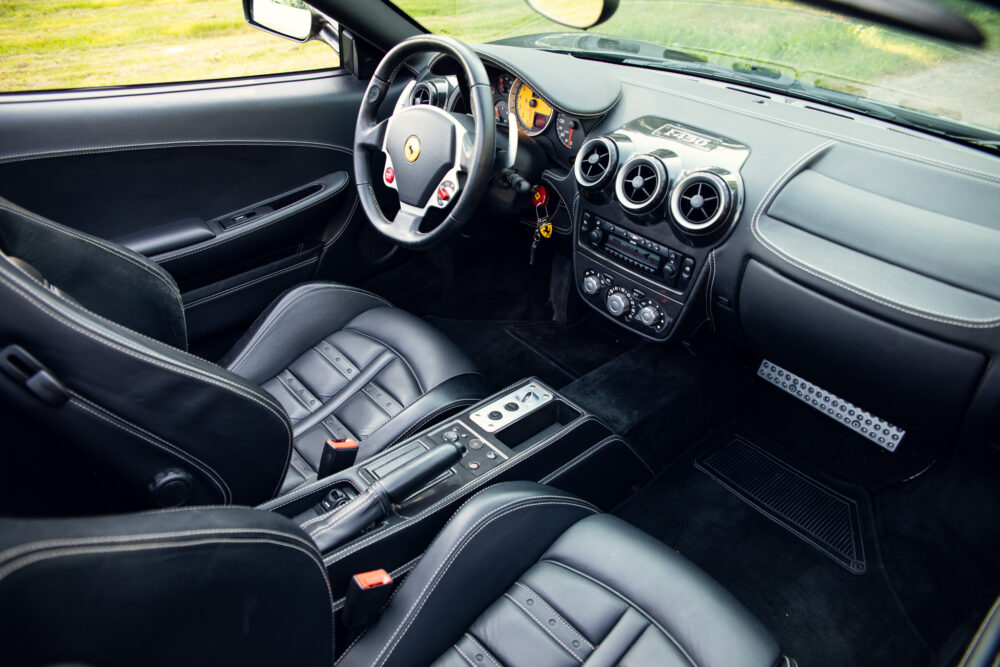 Luxury car interior with leather seats and dashboard