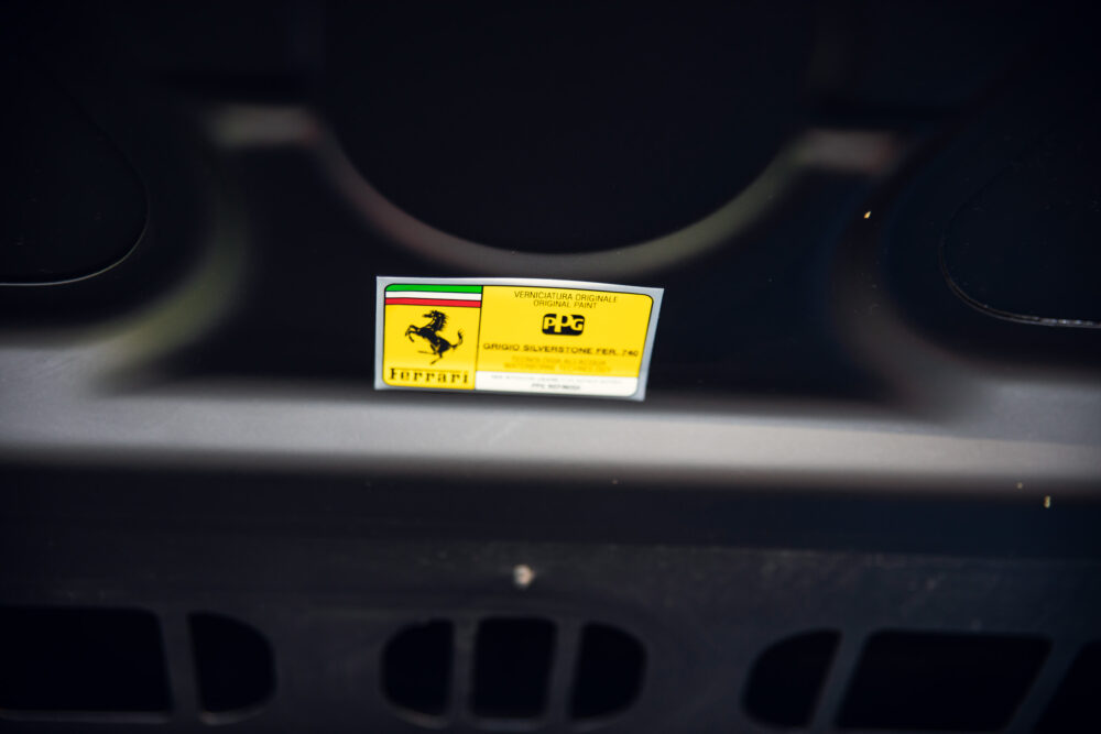 Ferrari engine label showing original paint certification