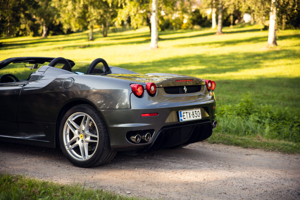 Silver convertible sports car parked in green park