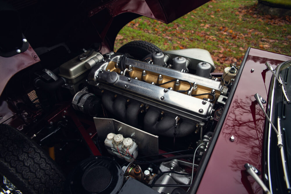 Vintage car engine detail under open hood