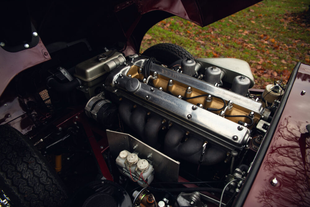 Vintage car engine close-up, detailed components visible