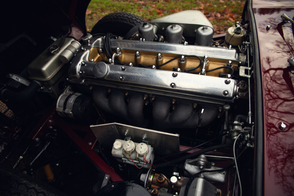 Vintage car engine open showing detailed components