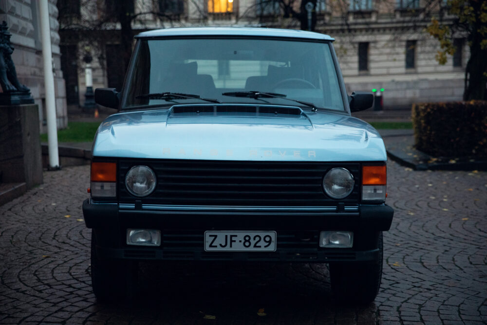 Front view of a classic Range Rover parked outdoors