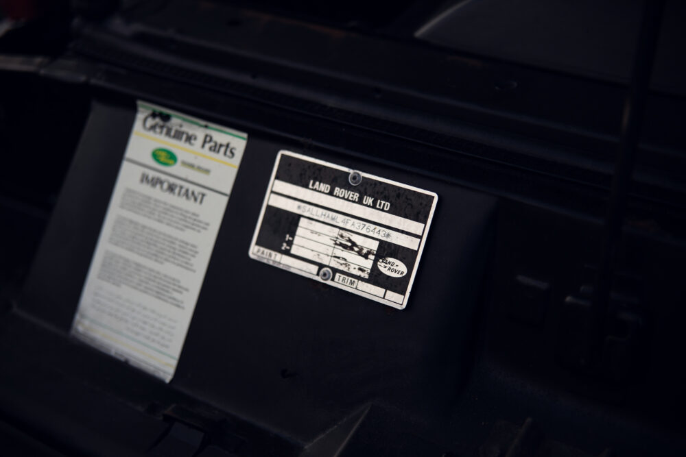 Label on Land Rover vehicle engine part