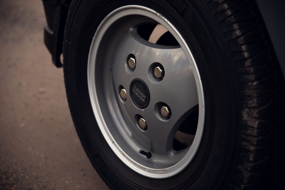 Close-up of Range Rover wheel and tire