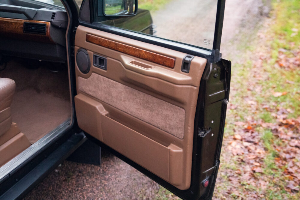 Open car door interior showing seats and dashboard