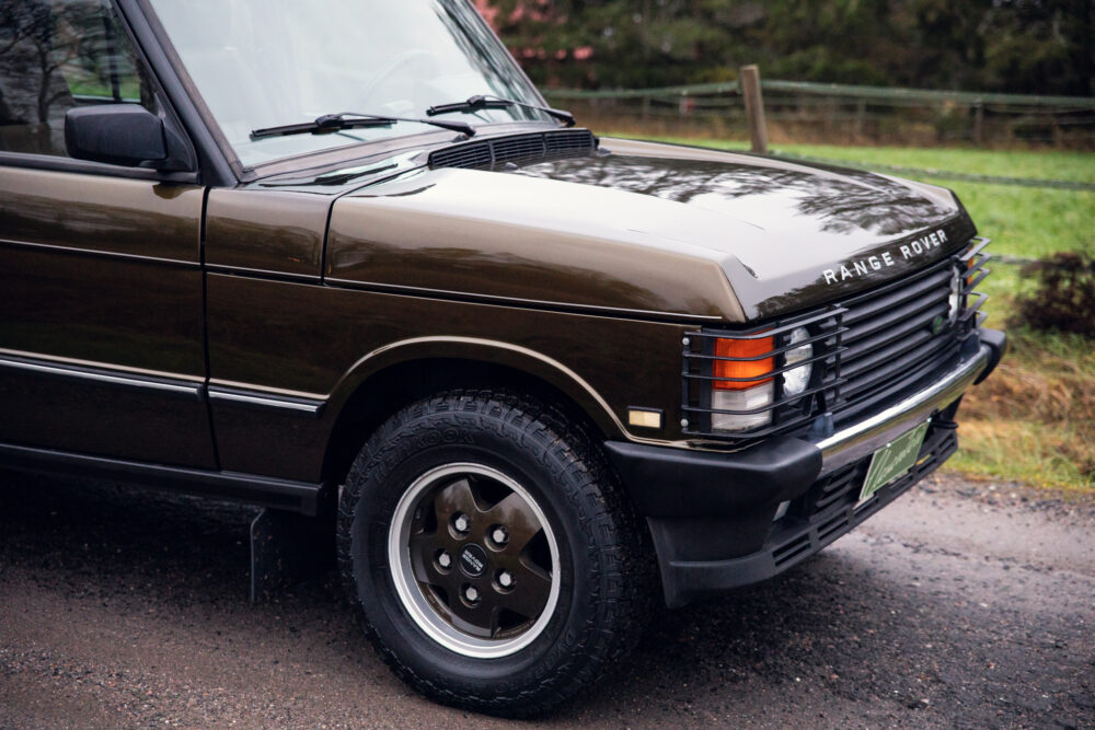 Close-up of vintage Range Rover's front side