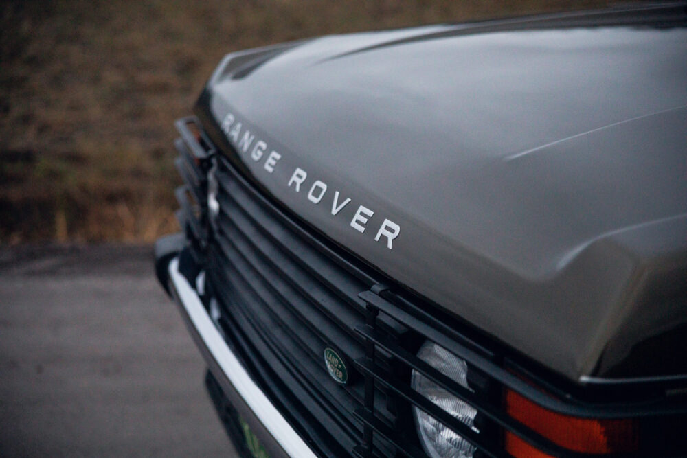 Close-up of Range Rover hood and emblem