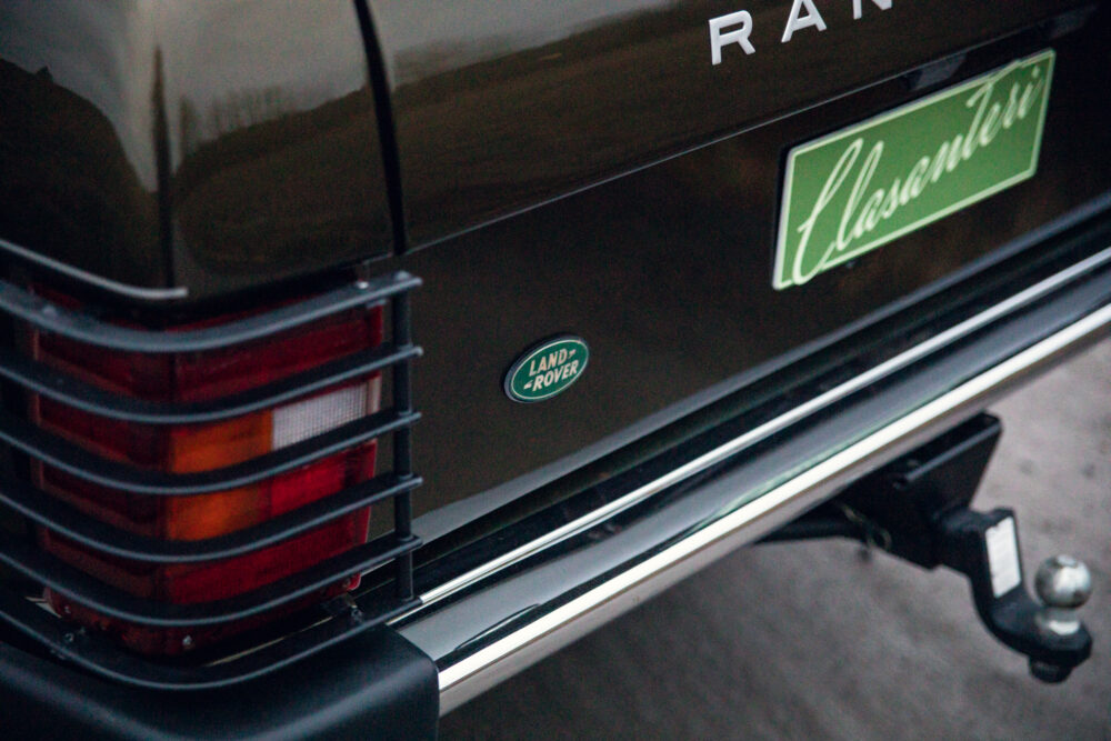 Close-up of Land Rover's rear emblem and lights