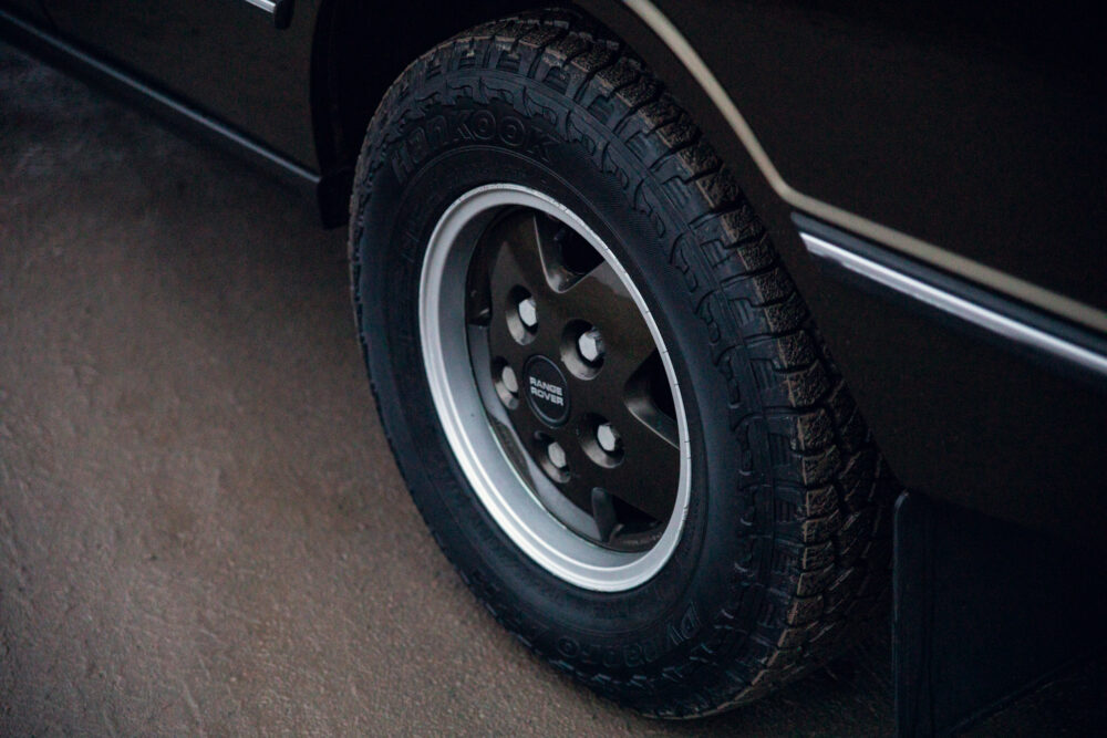 Close-up of Range Rover wheel with Hankook tire