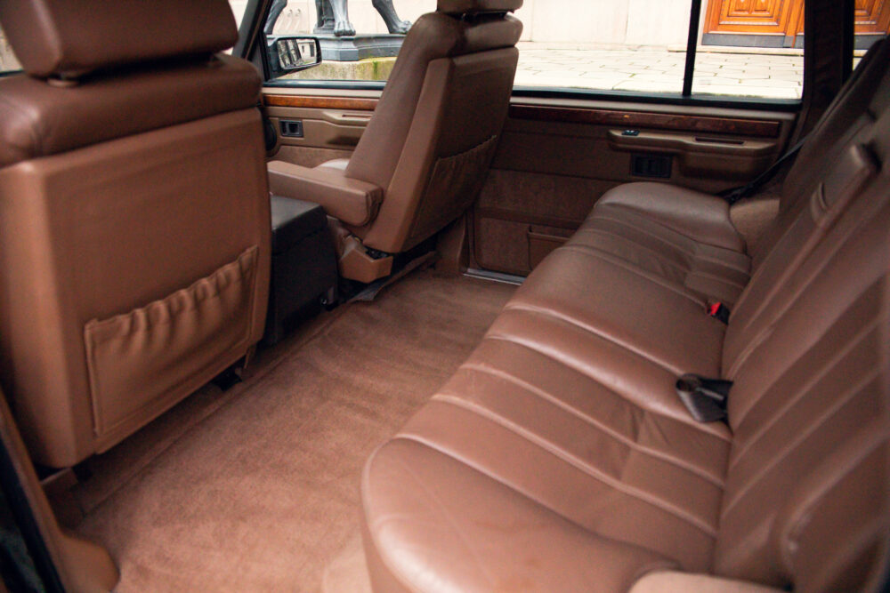 Luxurious brown leather interior of a classic car