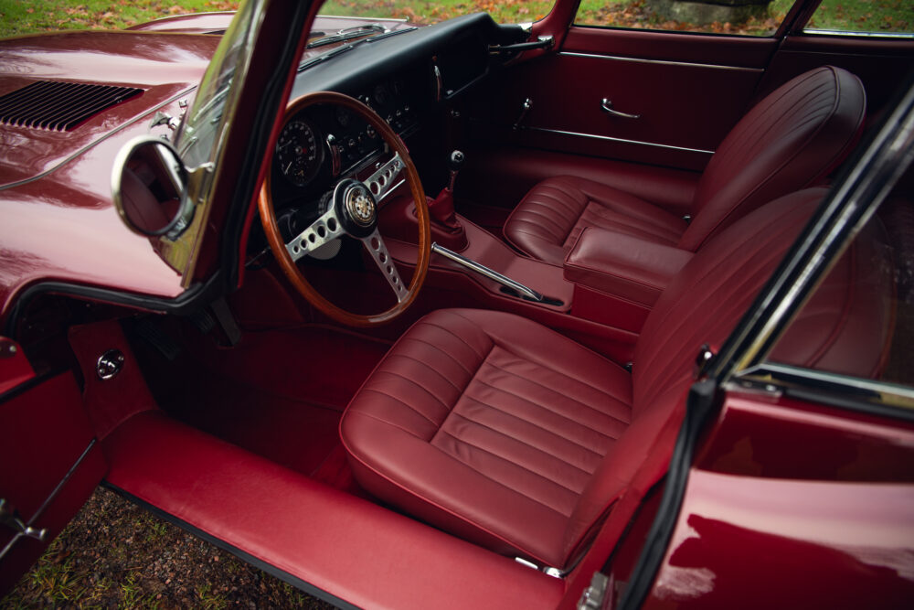 Vintage car with luxurious red leather interior