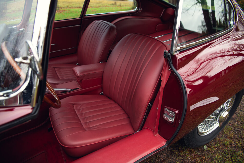 Vintage red car interior with leather seats