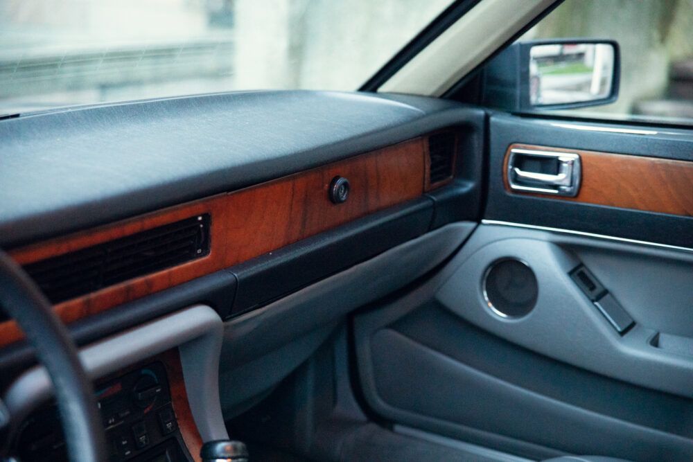 Vintage car interior dashboard and steering view