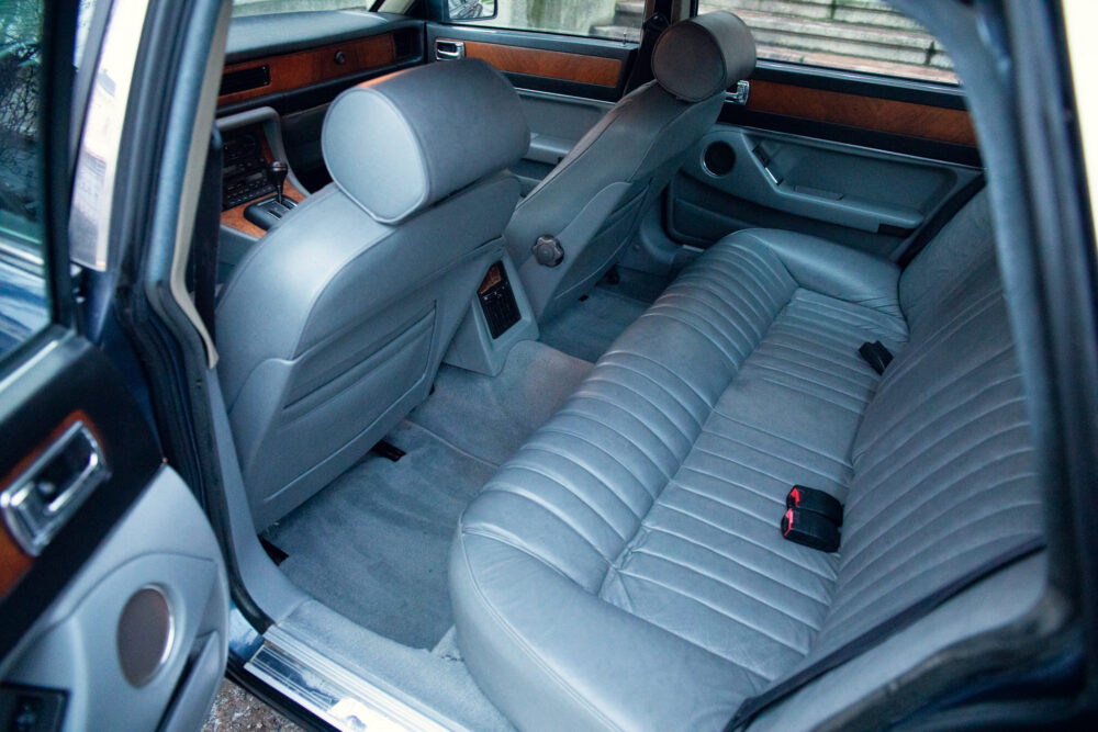 Luxurious leather car interior with wood accents