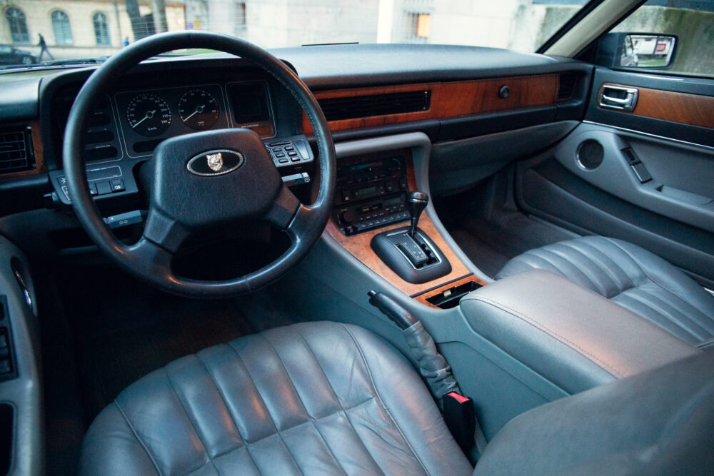 Interior of luxury car with leather seats and dashboard